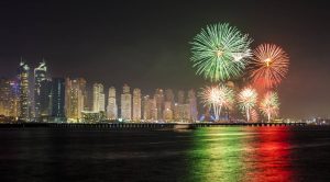 Fireworks over Dubai Cityscape